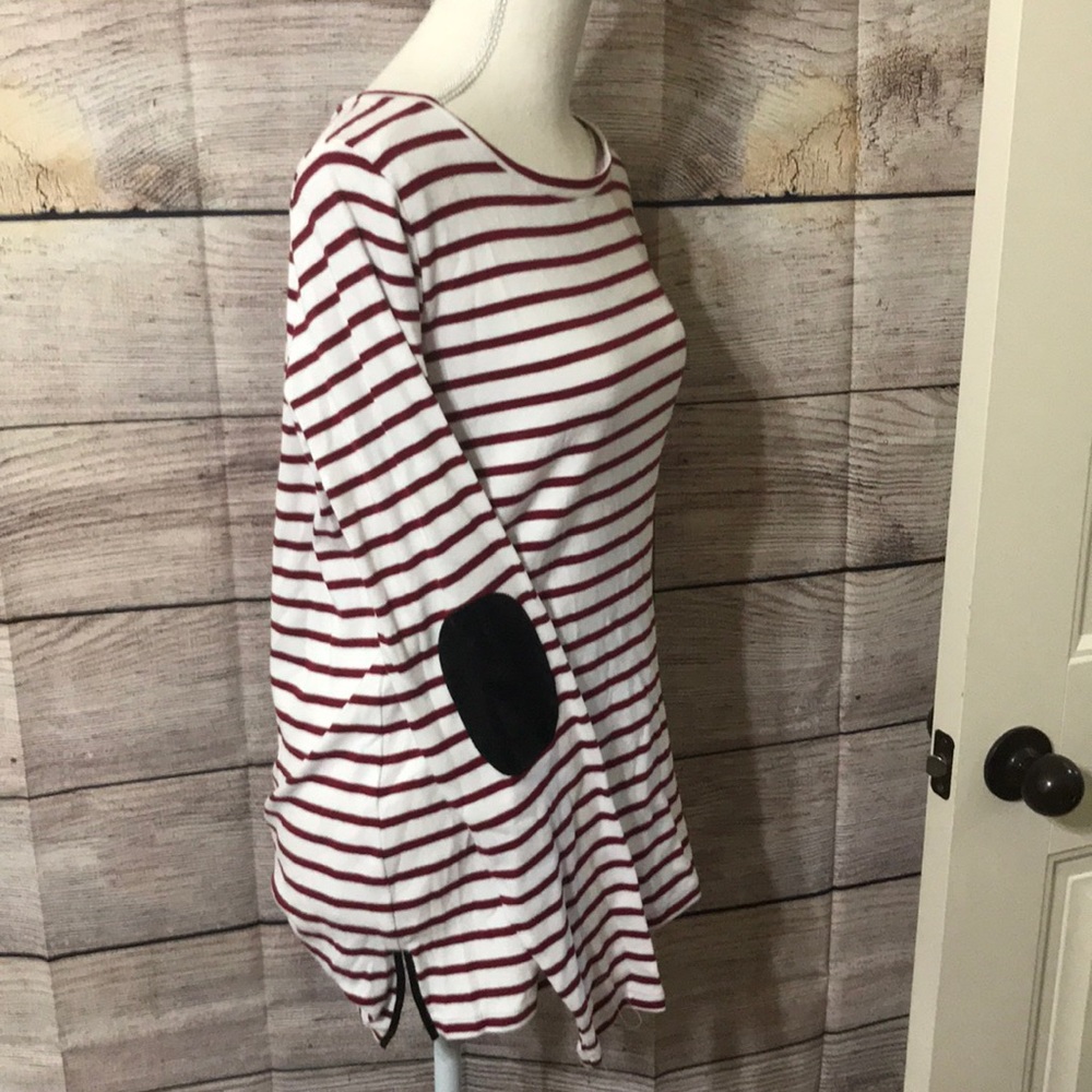 Leather detail burgundy stripe top